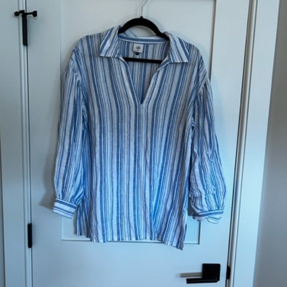 CAbi Blue and White Striped Blouse